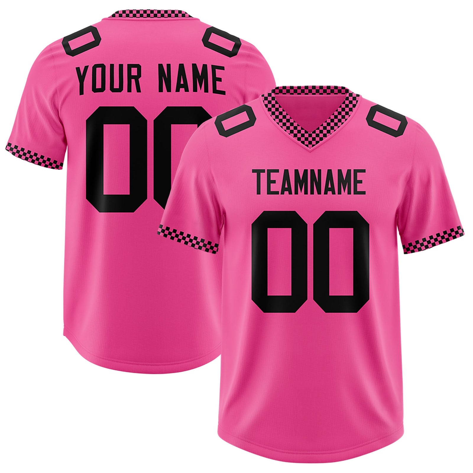 Custom Pink Black Personalized Neckline Square Classic Authentic Football Jersey