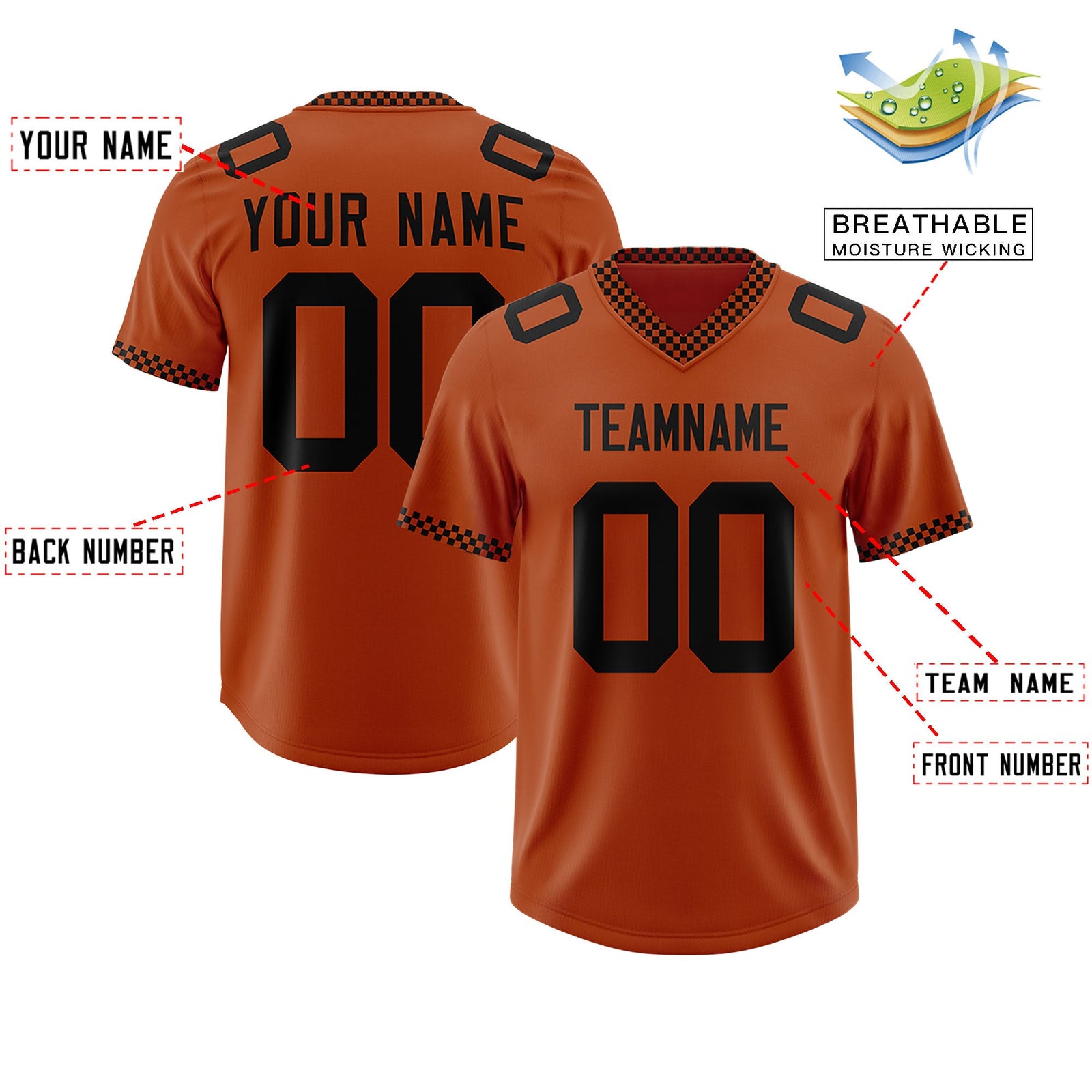Custom Texas Orange Black Personalized Neckline Square Classic Authentic Football Jersey