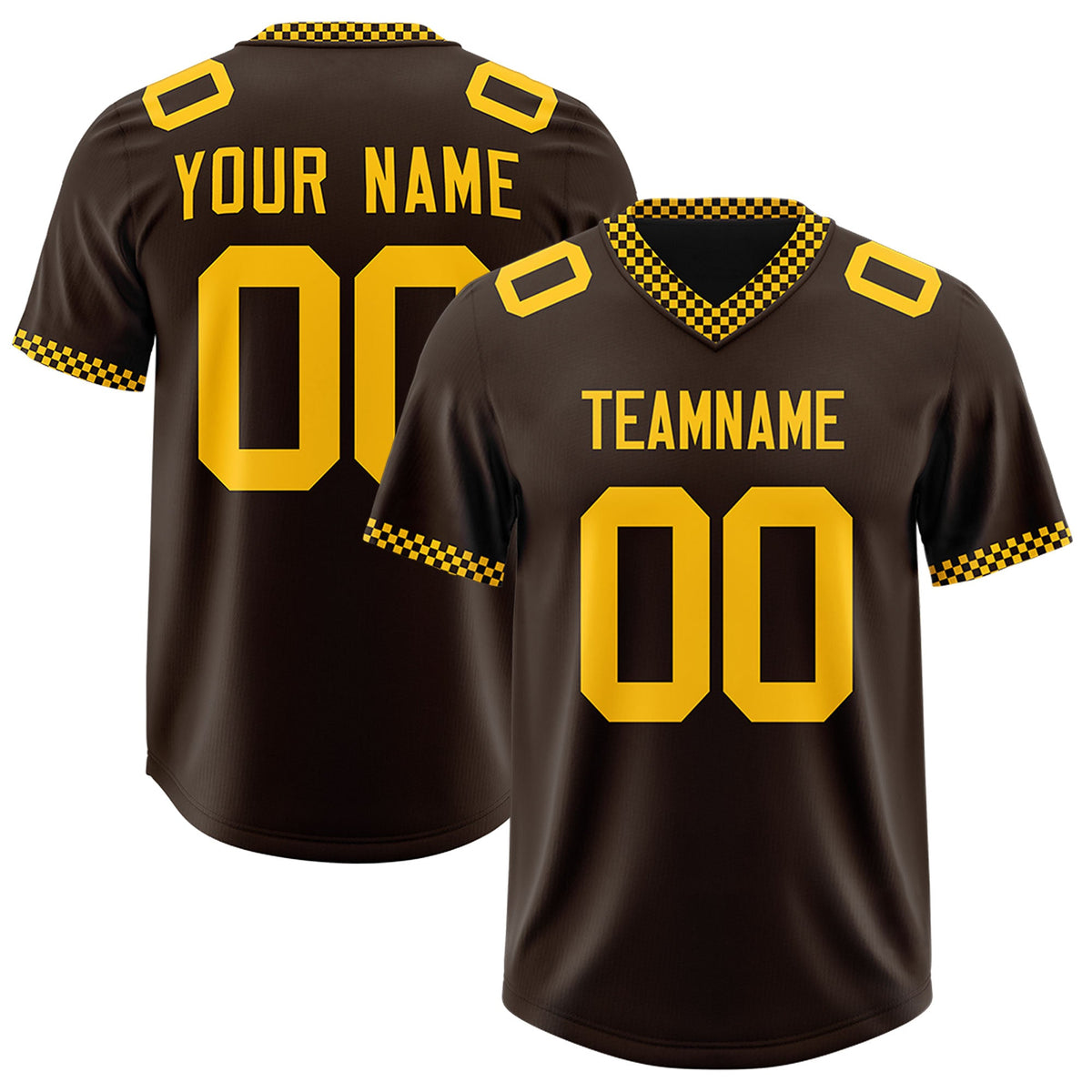 Custom Brown Yellow Personalized Neckline Square Classic Authentic Football Jersey