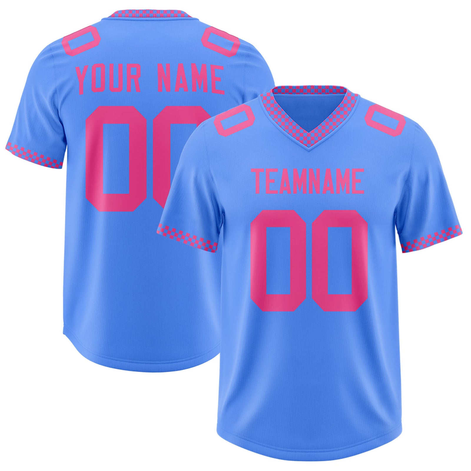 Custom Powder Blue Pink Personalized Neckline Square Classic Authentic Football Jersey