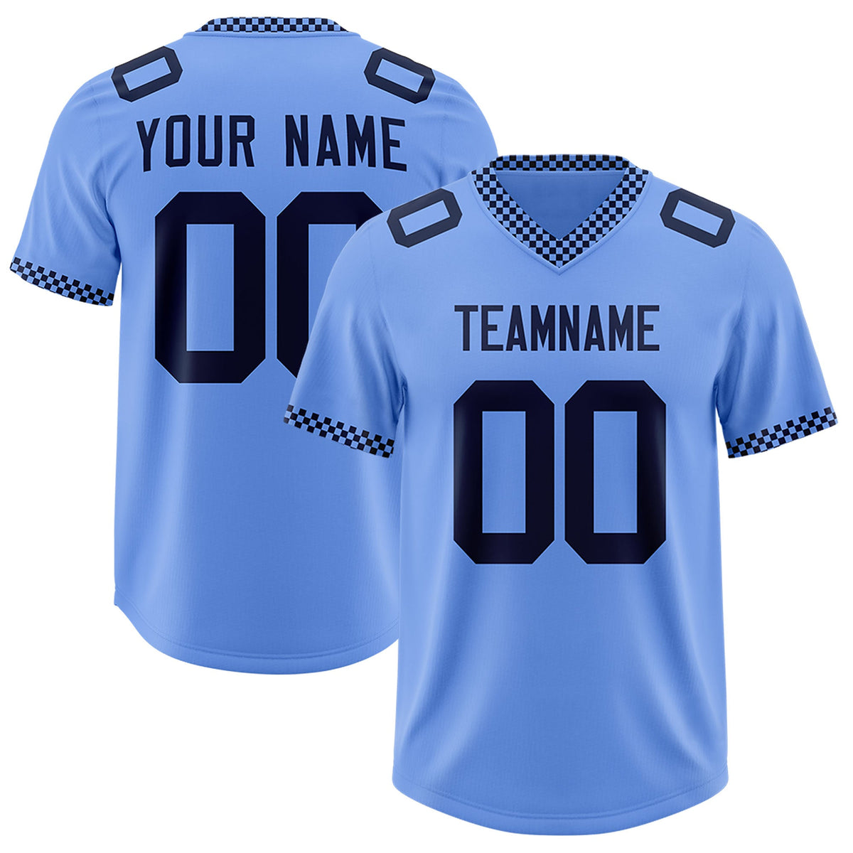 Custom Light Blue Navy Personalized Neckline Square Classic Authentic Football Jersey