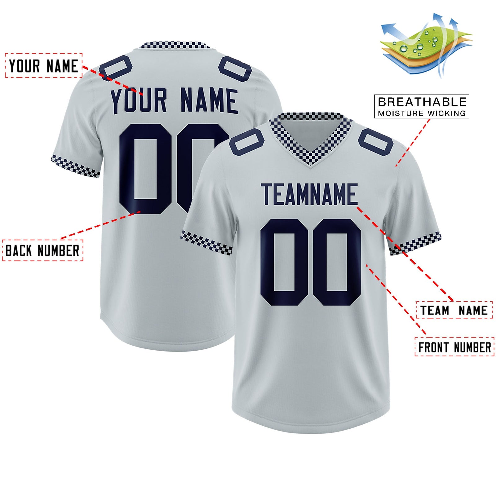 Custom Silver Navy Personalized Neckline Square Classic Authentic Football Jersey