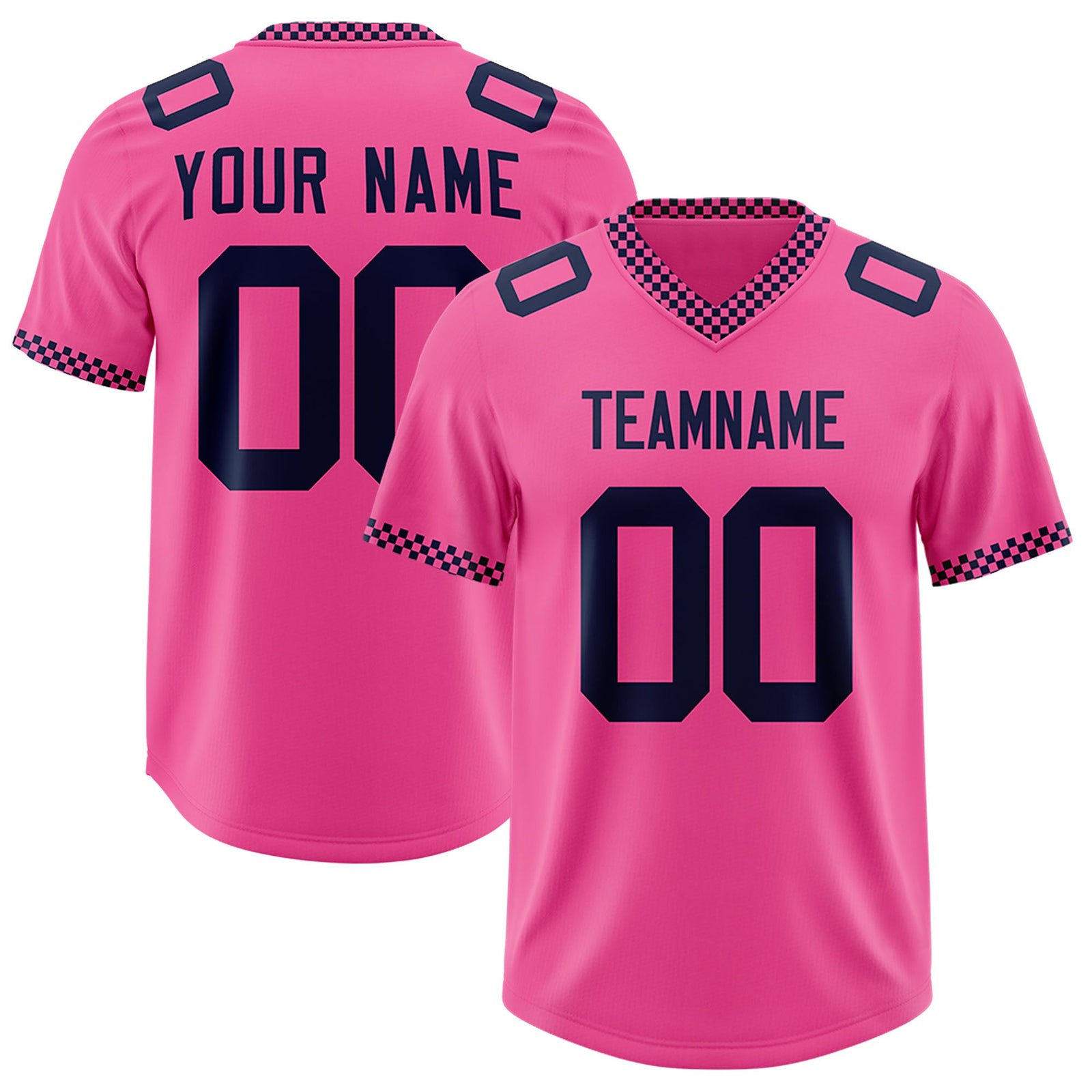 Custom Pink Navy Personalized Neckline Square Classic Authentic Football Jersey