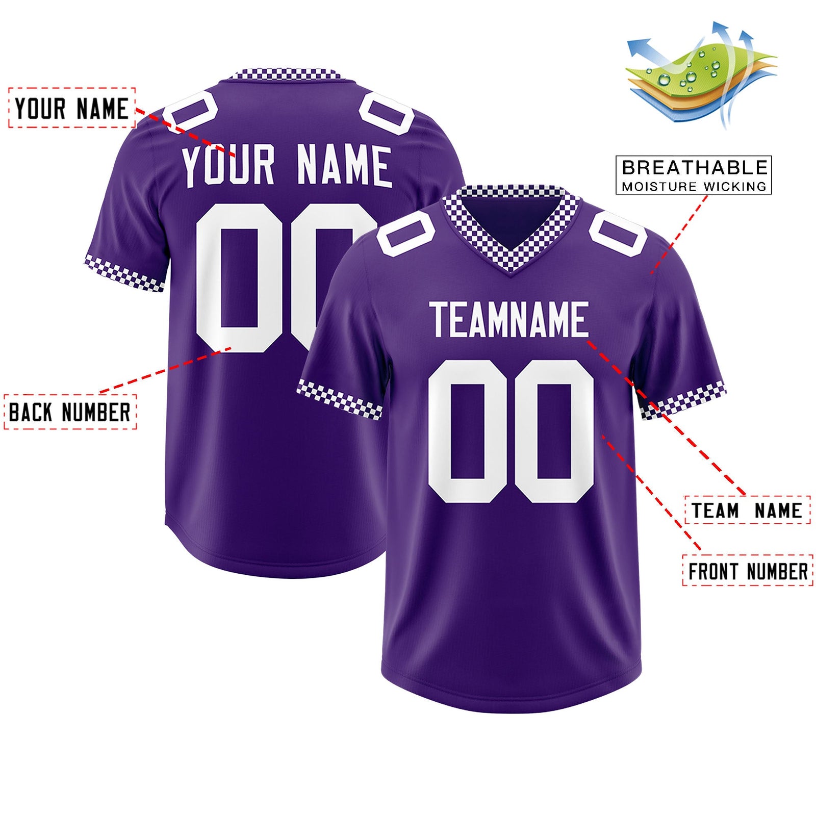 Custom Purple White Personalized Neckline Square Classic Authentic Football Jersey