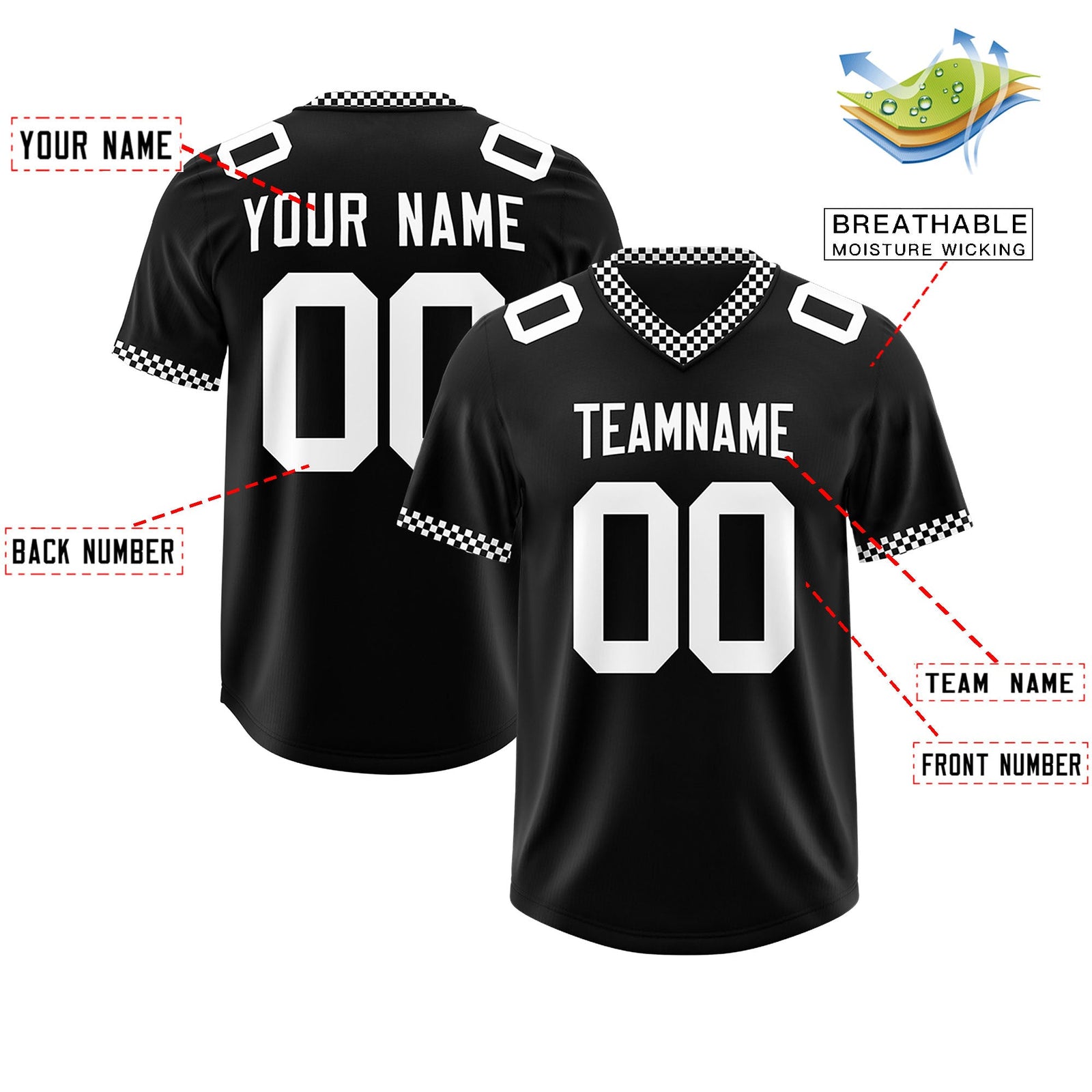 Custom Black White Personalized Neckline Square Classic Authentic Football Jersey