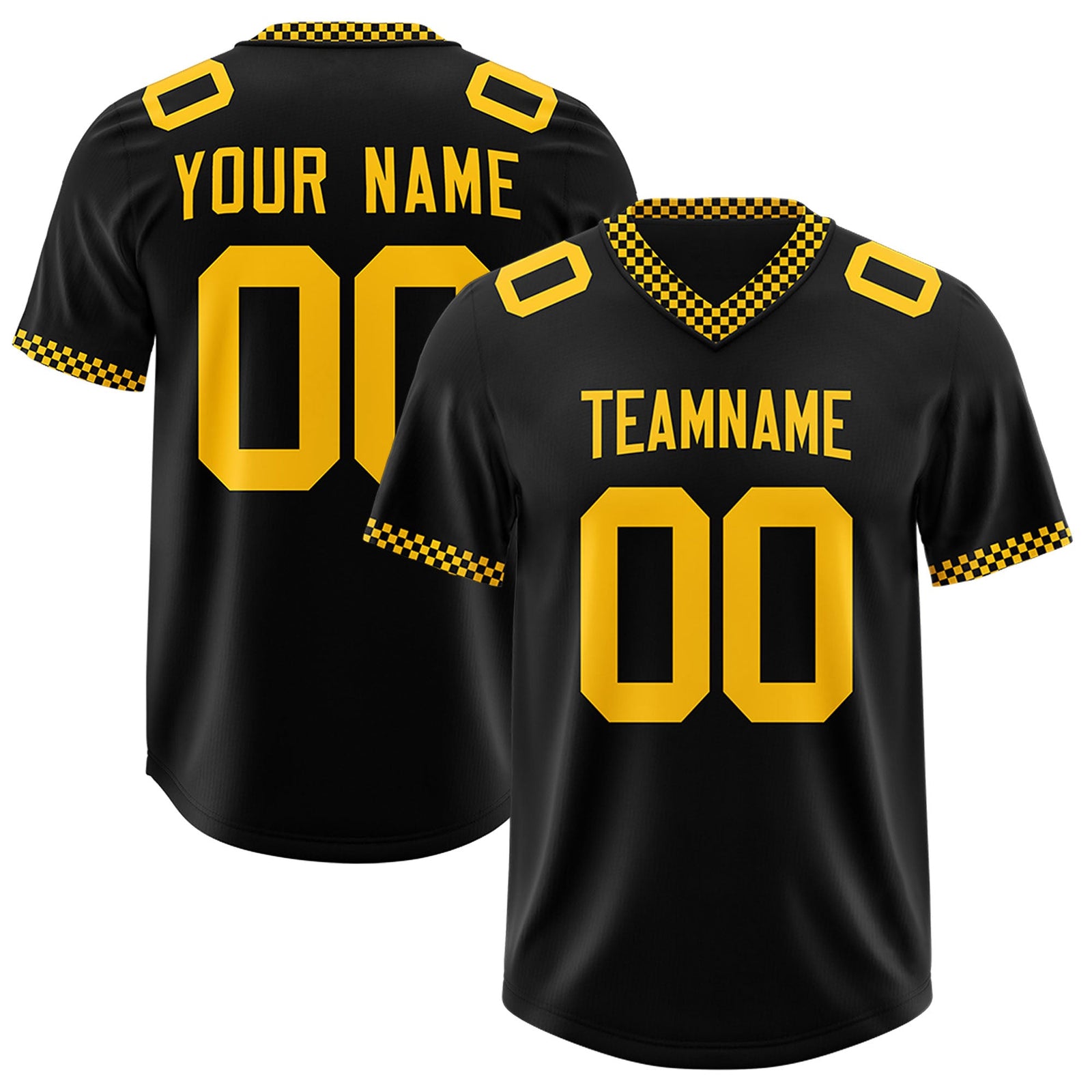 Custom Black Yellow Personalized Neckline Square Classic Authentic Football Jersey