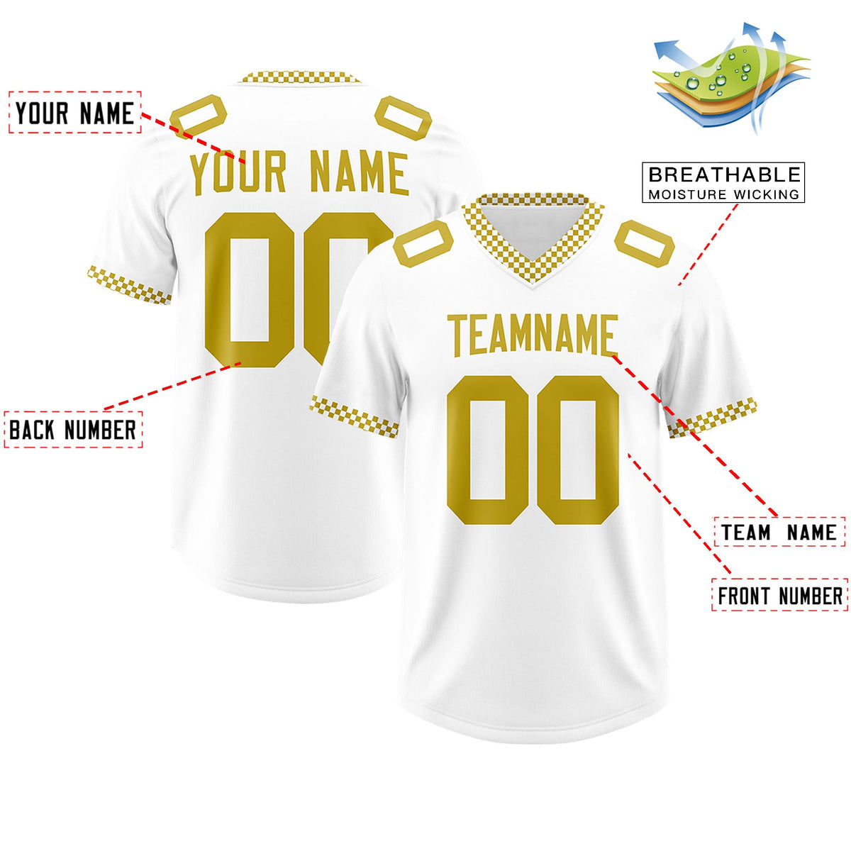 Custom White Old Gold Personalized Neckline Square Classic Authentic Football Jersey