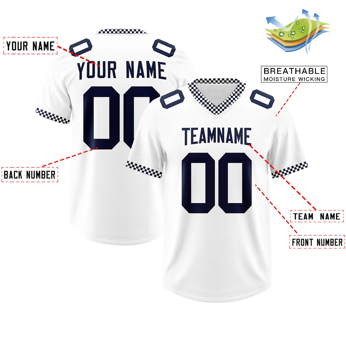 Custom White Navy Personalized Neckline Square Classic Authentic Football Jersey
