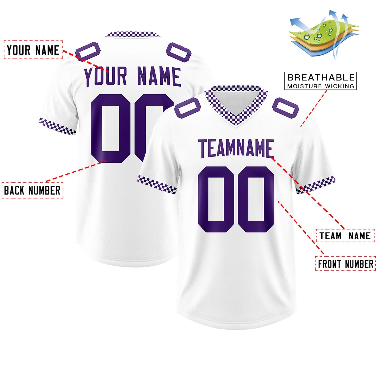 Custom White Purple Personalized Neckline Square Classic Authentic Football Jersey