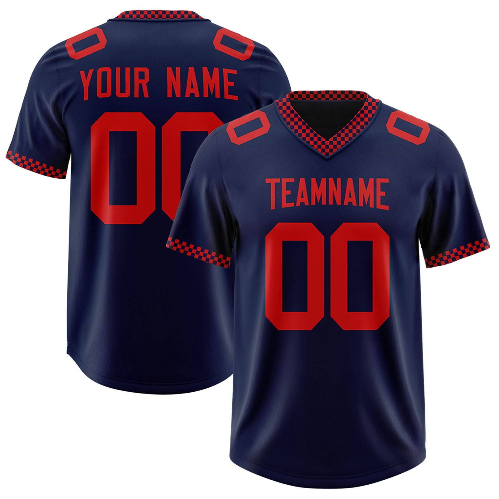 Custom Navy Red Personalized Neckline Square Classic Authentic Football Jersey