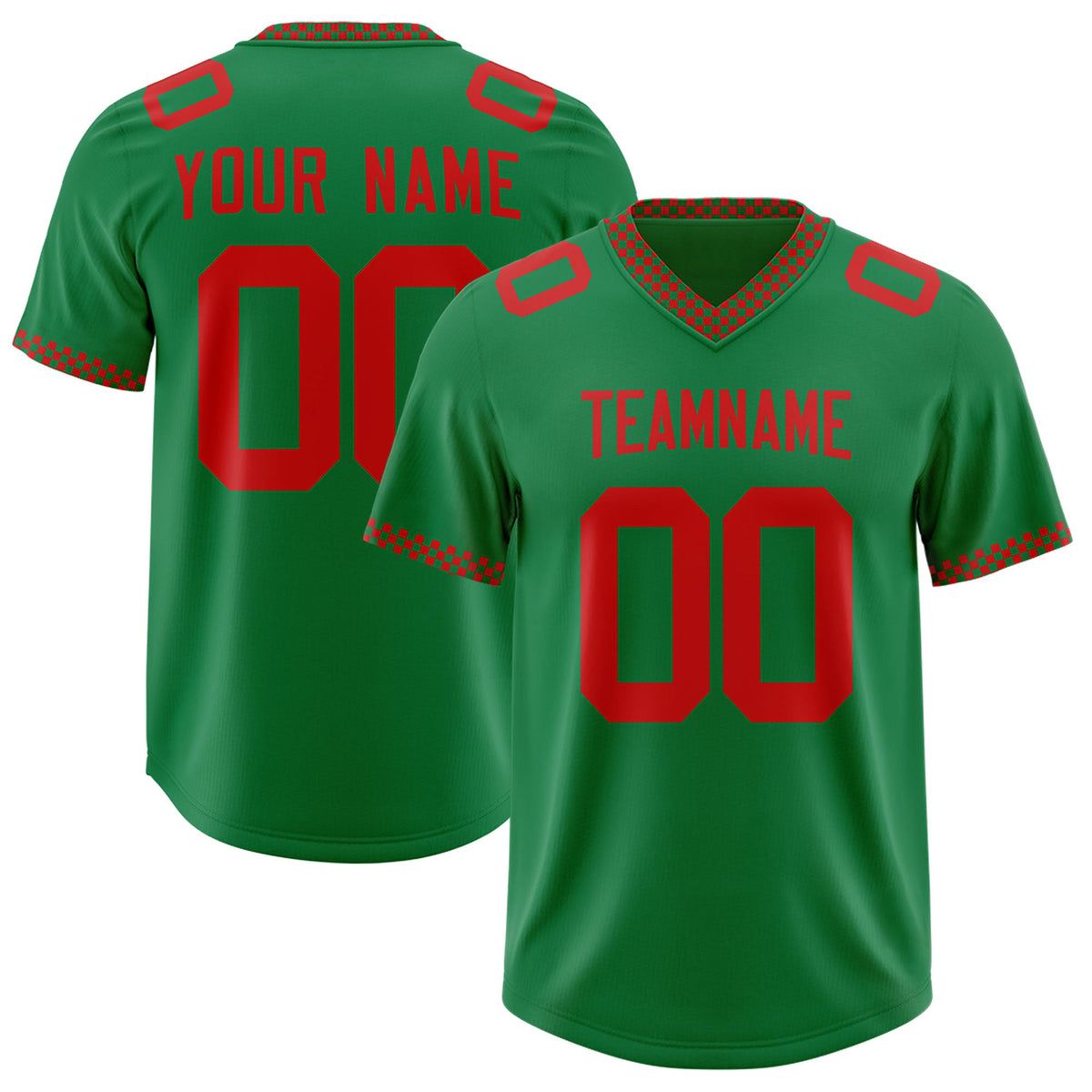 Custom Kelly Green Red Personalized Neckline Square Classic Authentic Football Jersey