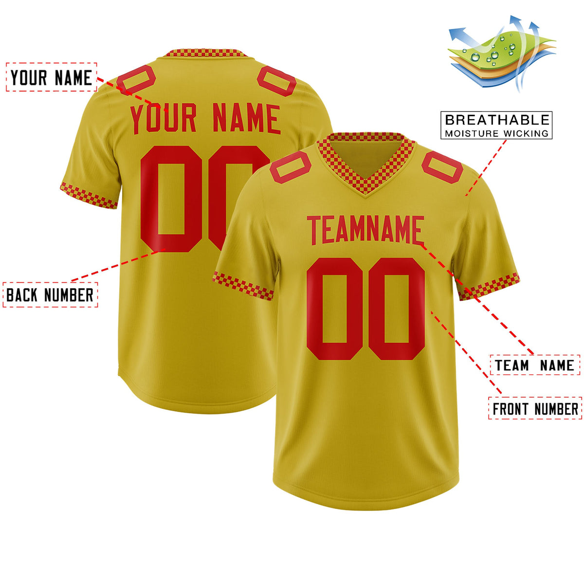 Custom Old Gold Red Personalized Neckline Square Classic Authentic Football Jersey