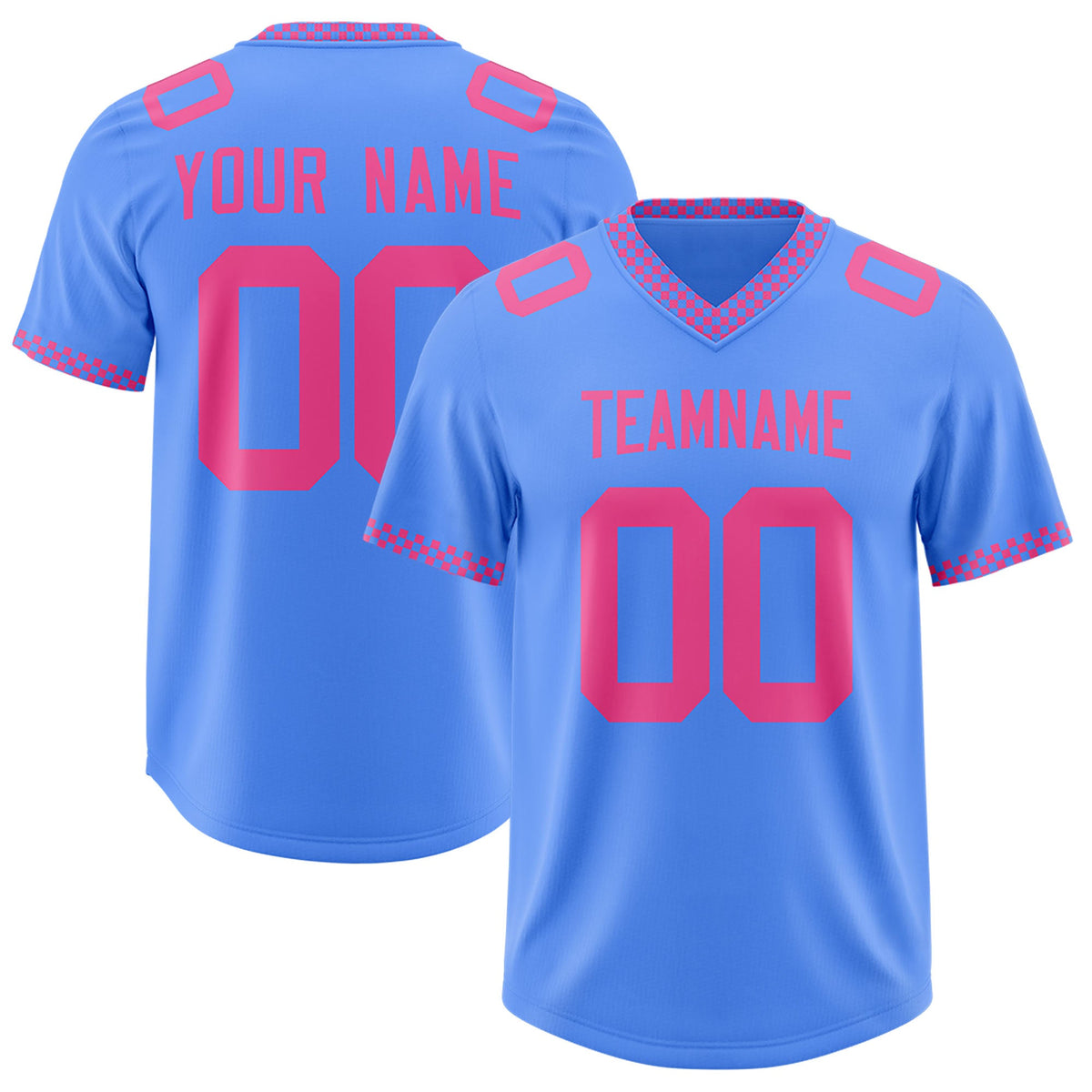 Custom Powder Blue Pink Personalized Neckline Square Classic Authentic Football Jersey