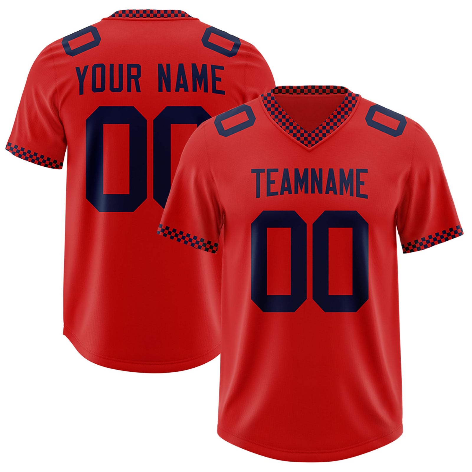 Custom Red Navy Personalized Neckline Square Classic Authentic Football Jersey