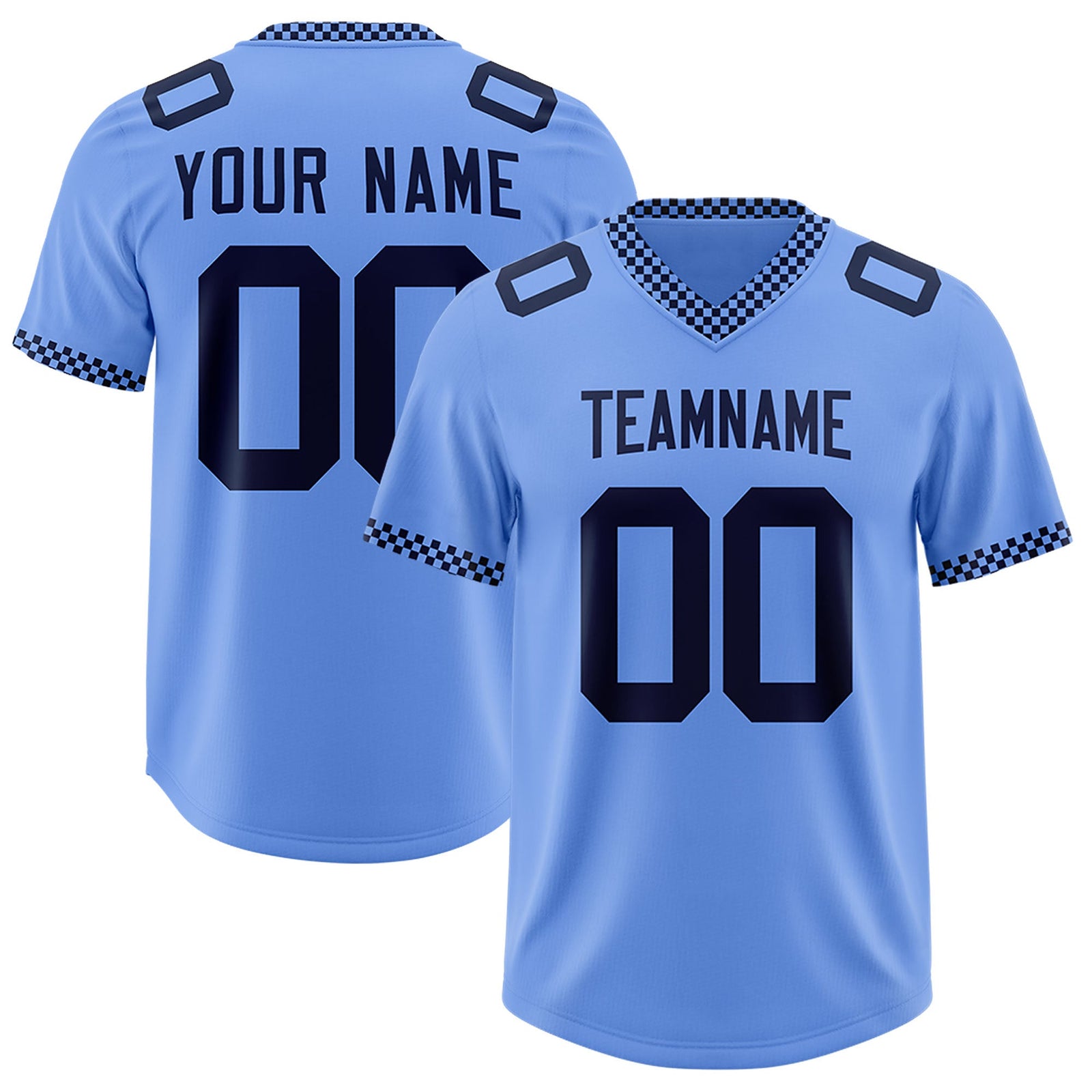 Custom Light Blue Navy Personalized Neckline Square Classic Authentic Football Jersey