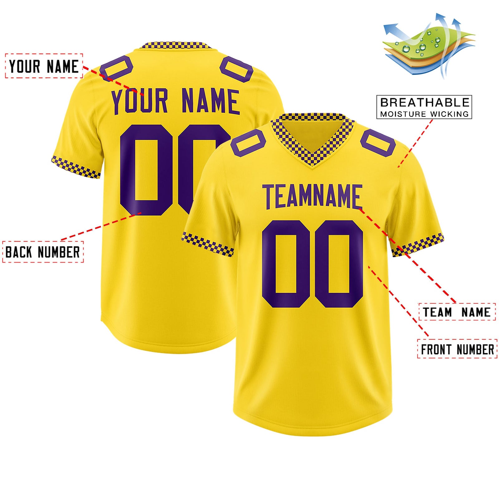 Custom Gold Purple Personalized Neckline Square Classic Authentic Football Jersey