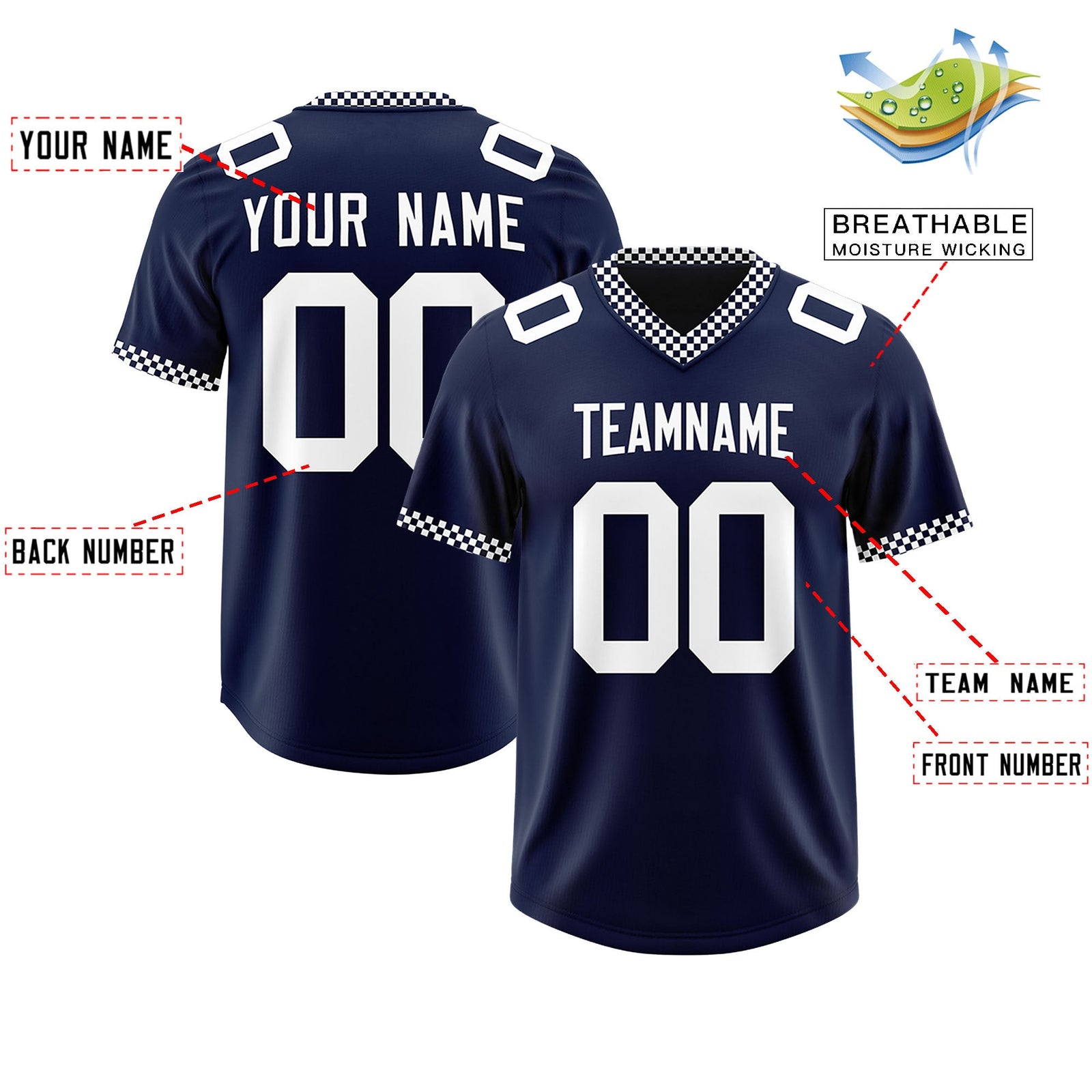 Custom Navy White Personalized Neckline Square Classic Authentic Football Jersey