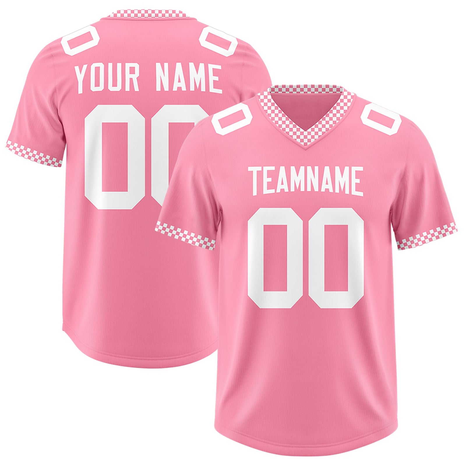 Custom Light Pink White Personalized Neckline Square Classic Authentic Football Jersey