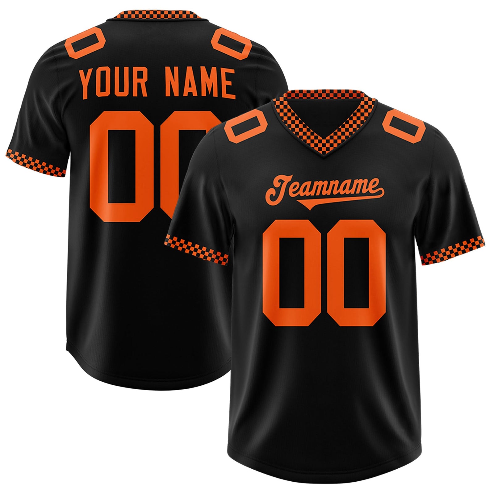 Custom Black Orange Personalized Neckline Square Classic Authentic Football Jersey