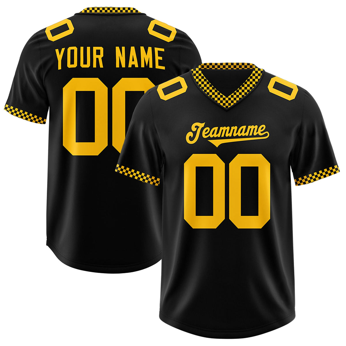 Custom Black Yellow Personalized Neckline Square Classic Authentic Football Jersey