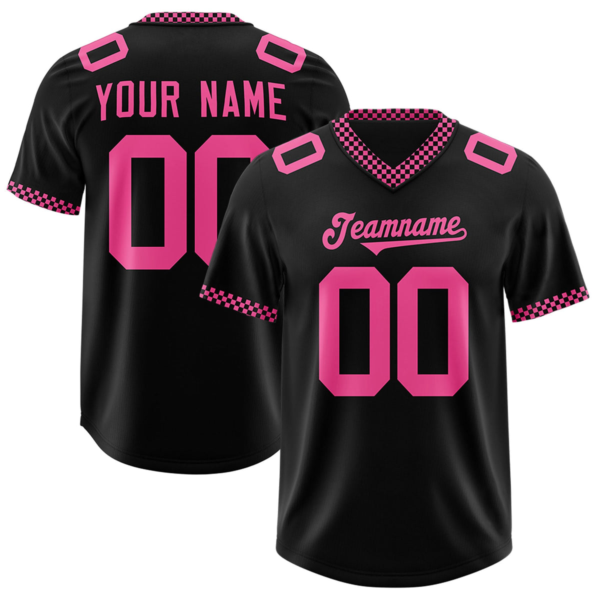 Custom Black Pink Personalized Neckline Square Classic Authentic Football Jersey