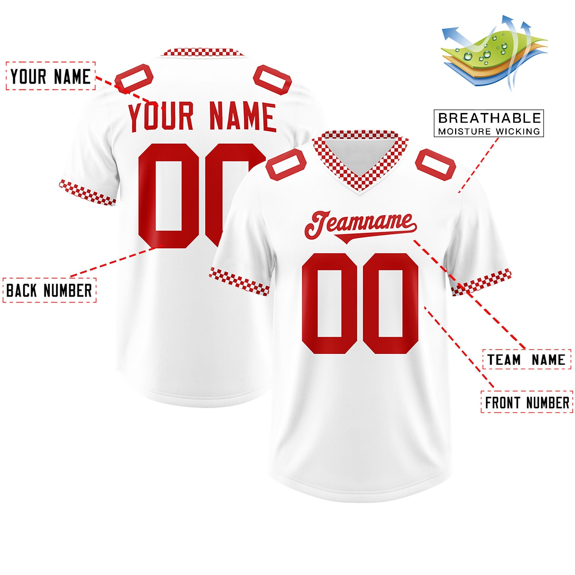 Custom White Red Personalized Neckline Square Classic Authentic Football Jersey