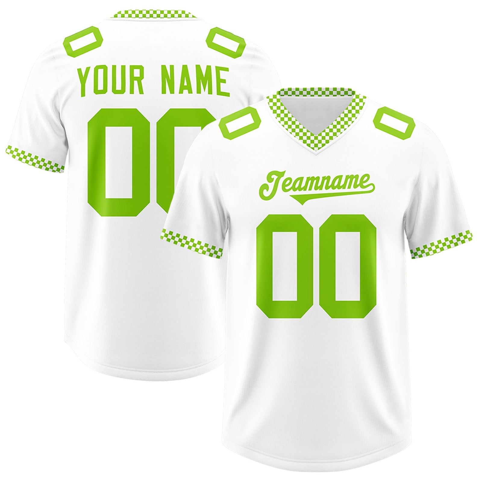 Custom White Neon Green Personalized Neckline Square Classic Authentic Football Jersey