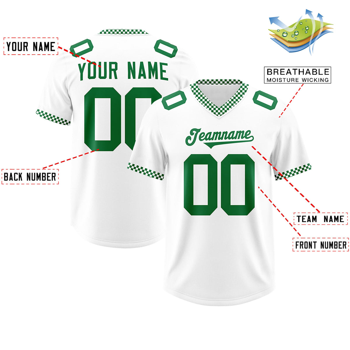 Custom White Kelly Green Personalized Neckline Square Classic Authentic Football Jersey