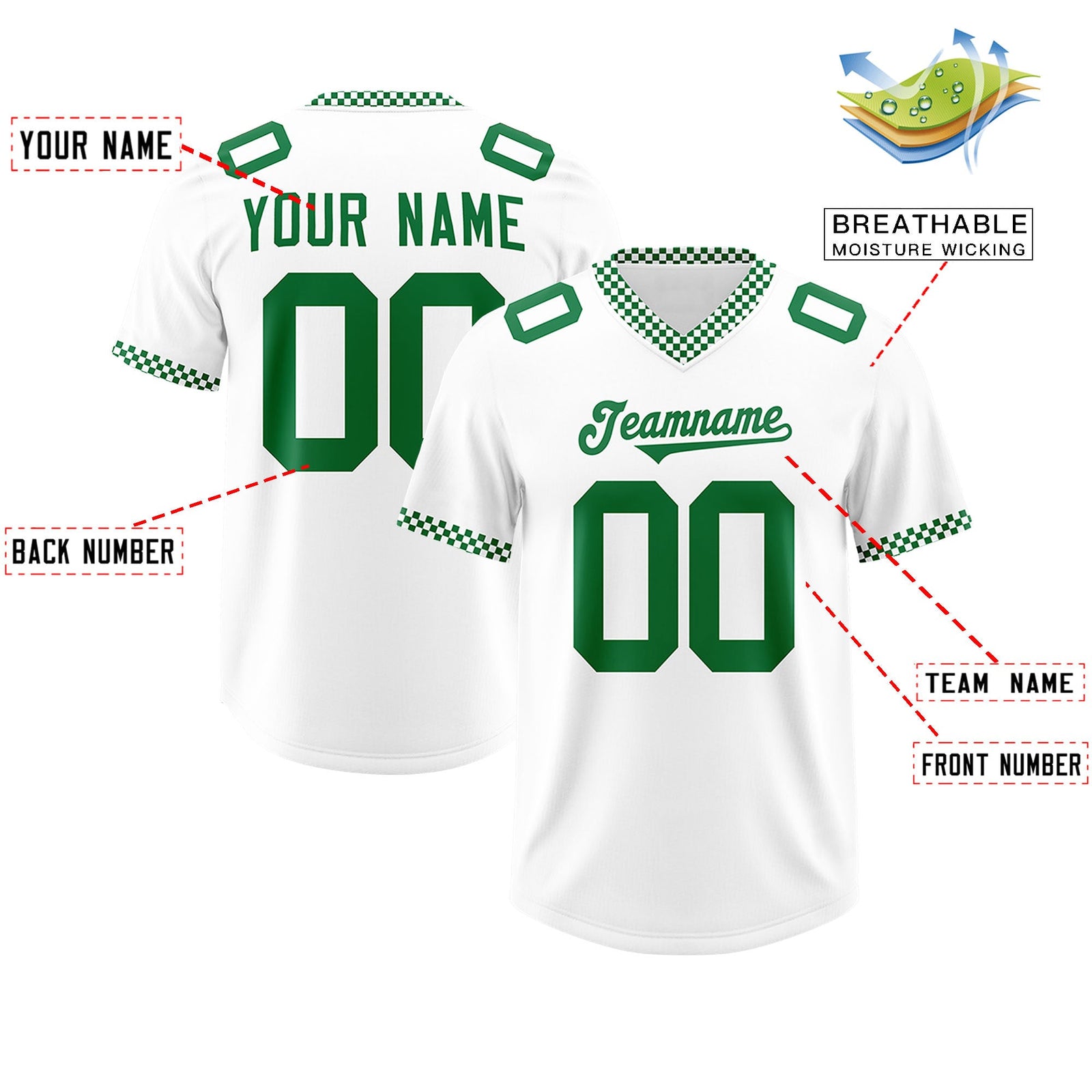 Custom White Kelly Green Personalized Neckline Square Classic Authentic Football Jersey