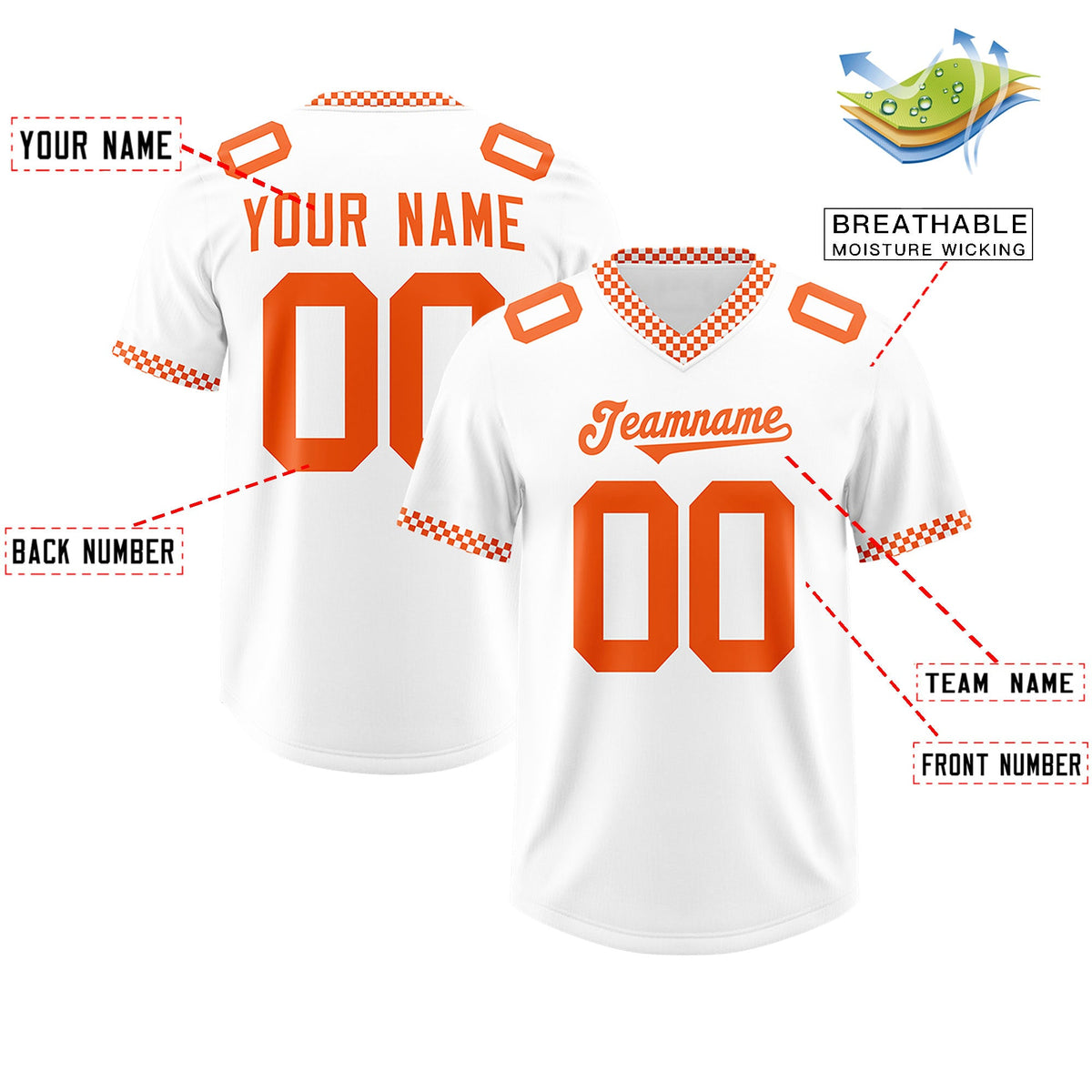 Custom White Orange Personalized Neckline Square Classic Authentic Football Jersey