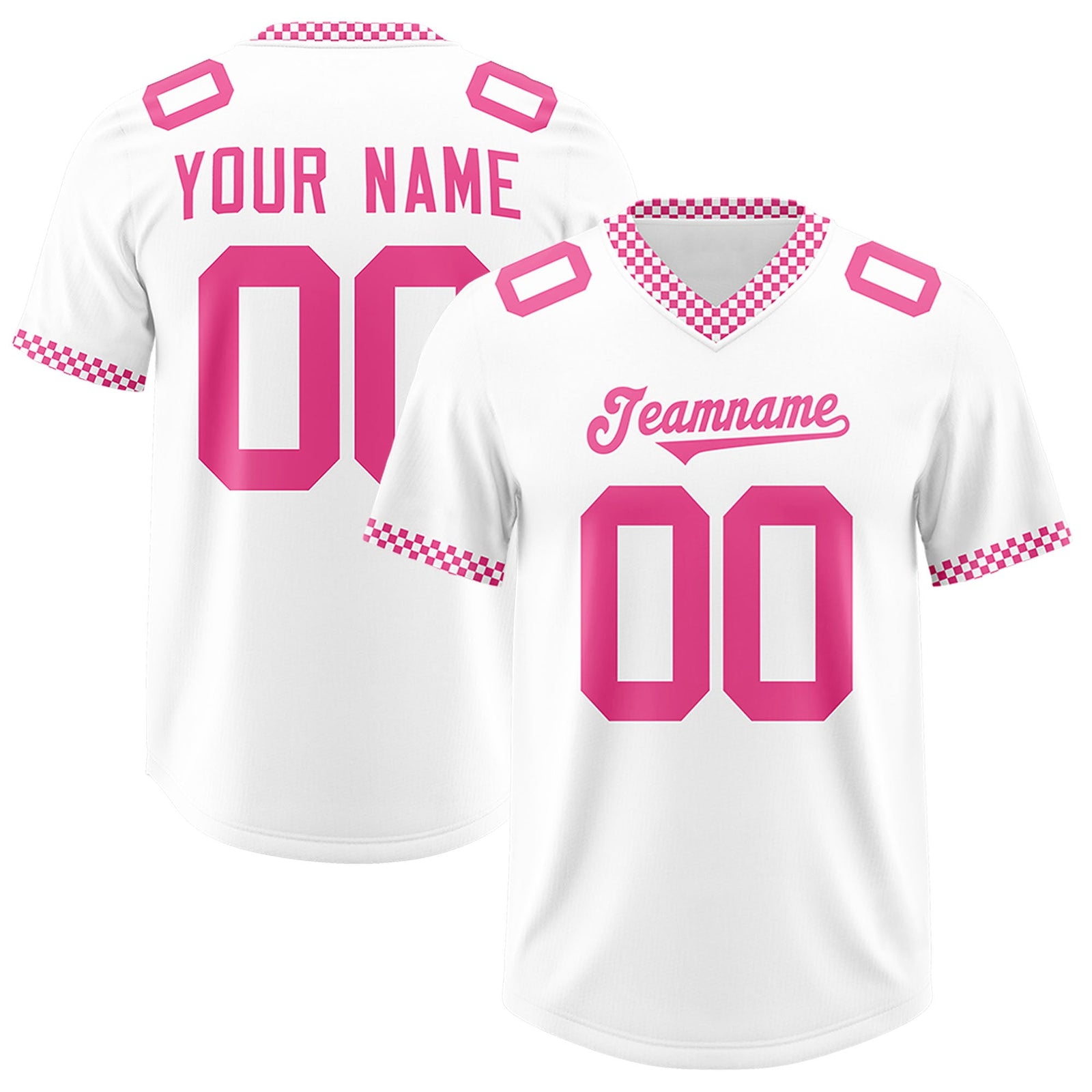Custom White Pink Personalized Neckline Square Classic Authentic Football Jersey