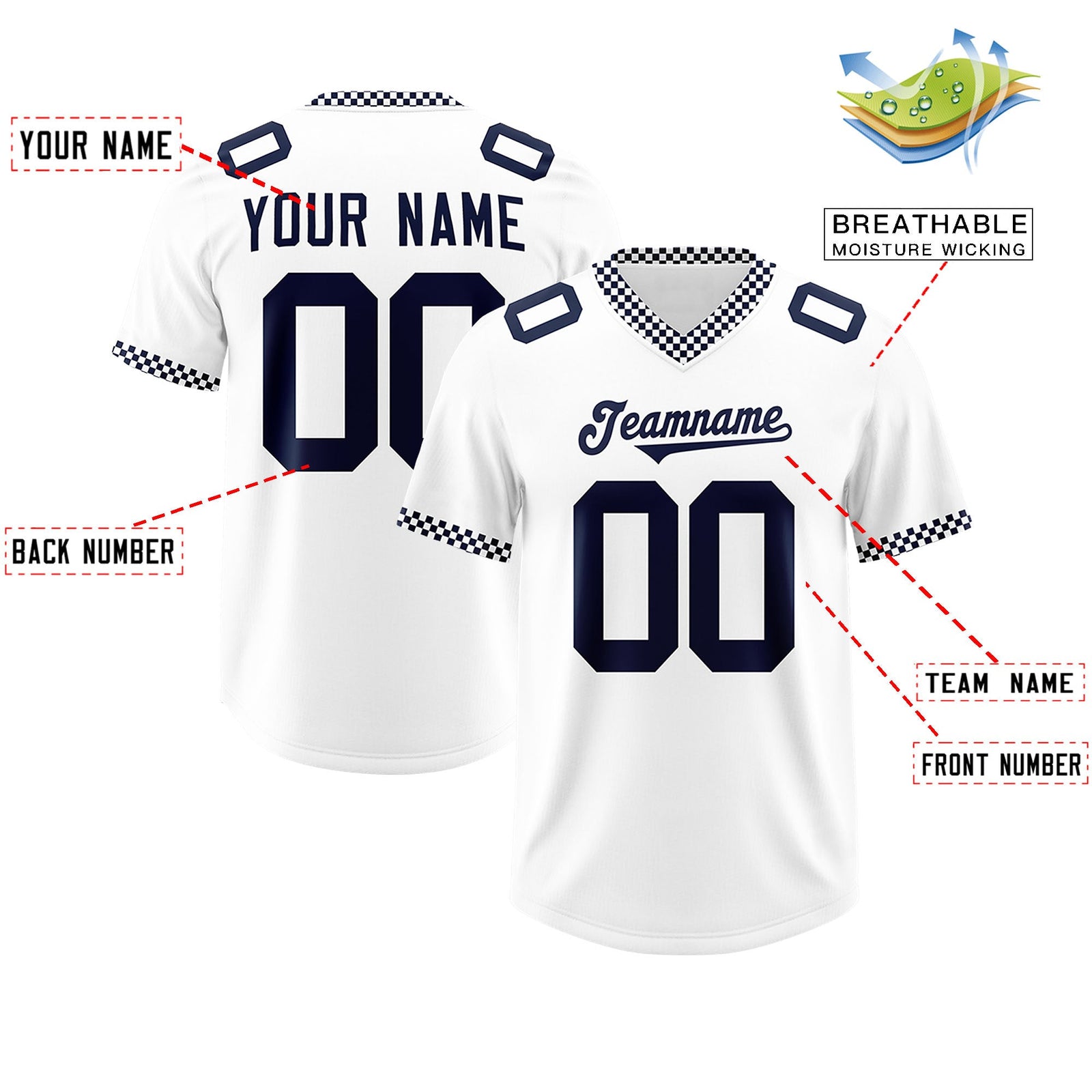 Custom White Navy Personalized Neckline Square Classic Authentic Football Jersey
