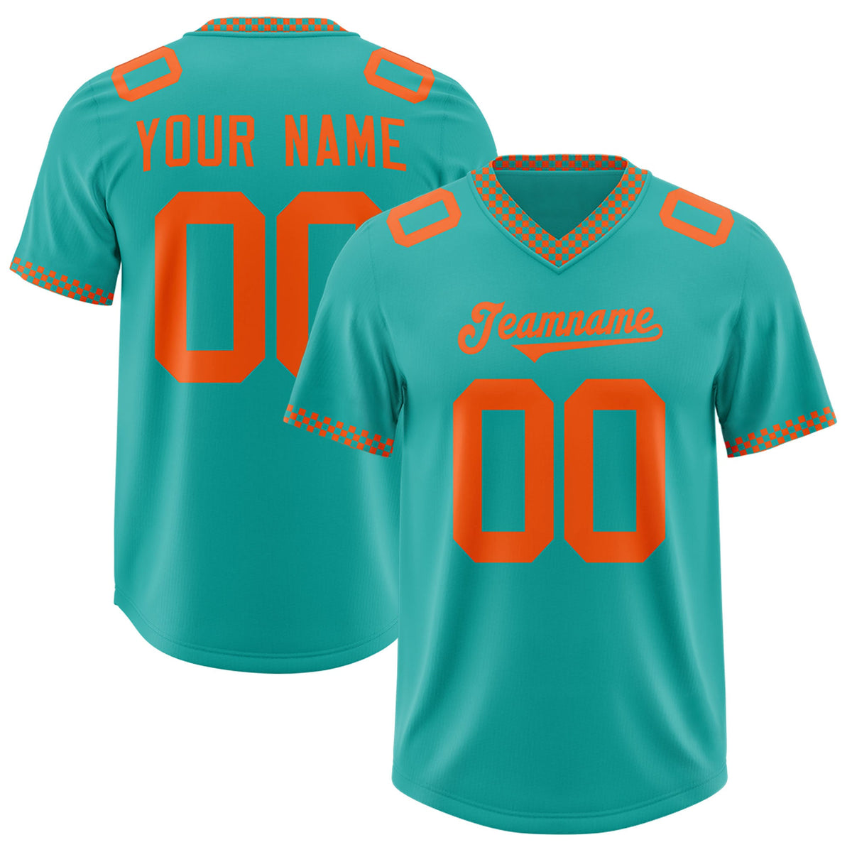 Custom Aqua Orange Personalized Neckline Square Classic Authentic Football Jersey