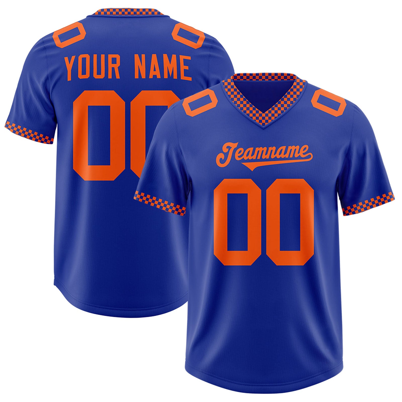 Custom Royal Orange Personalized Neckline Square Classic Authentic Football Jersey