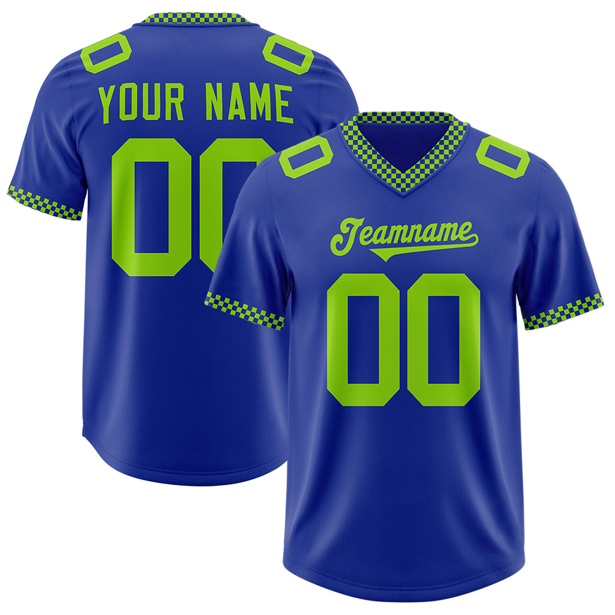 Custom Royal Neon Green Personalized Neckline Square Classic Authentic Football Jersey
