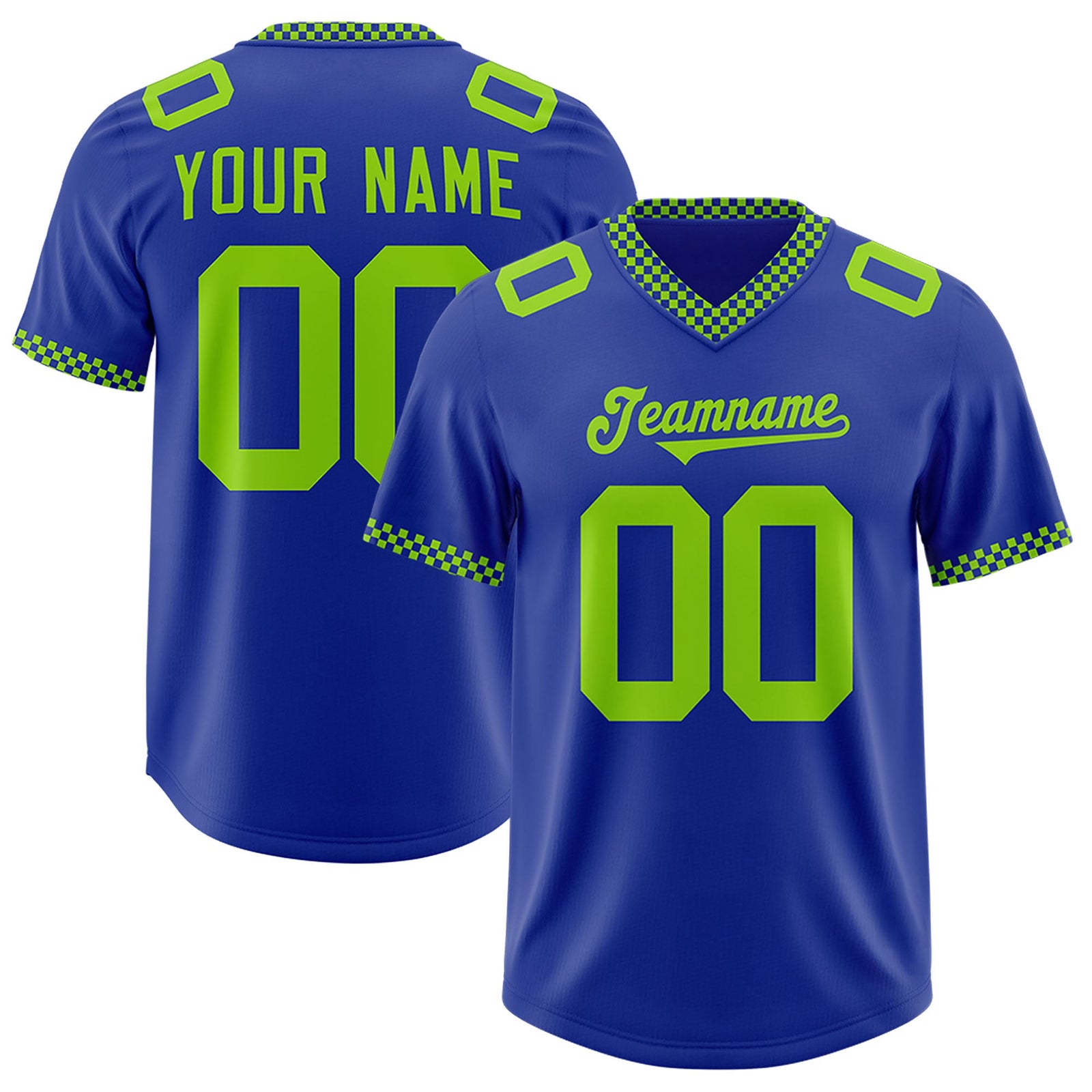 Custom Royal Neon Green Personalized Neckline Square Classic Authentic Football Jersey