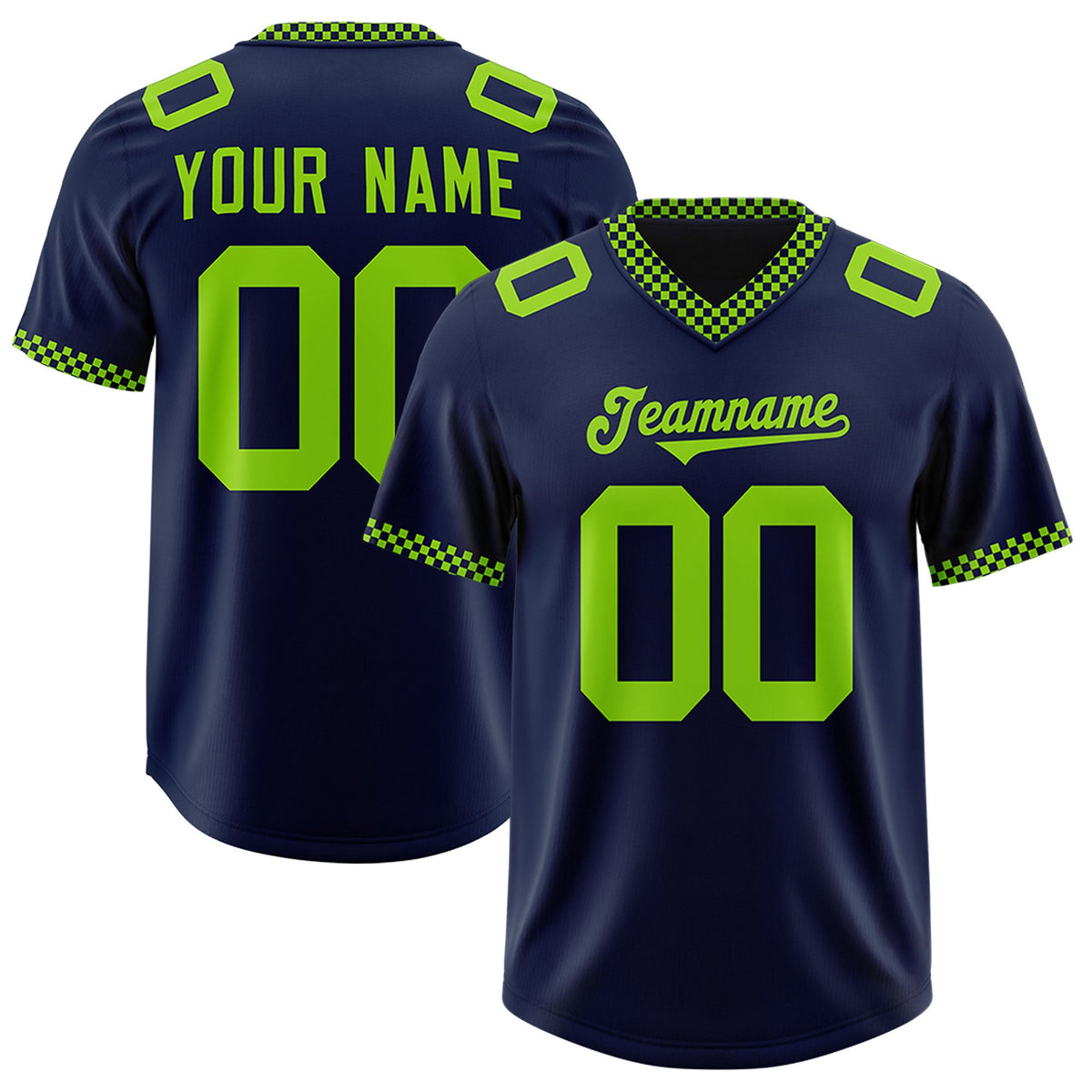 Custom Navy Neon Green Personalized Neckline Square Classic Authentic Football Jersey