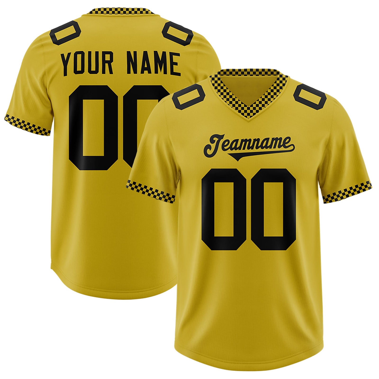 Custom Old Gold Black Personalized Neckline Square Classic Authentic Football Jersey