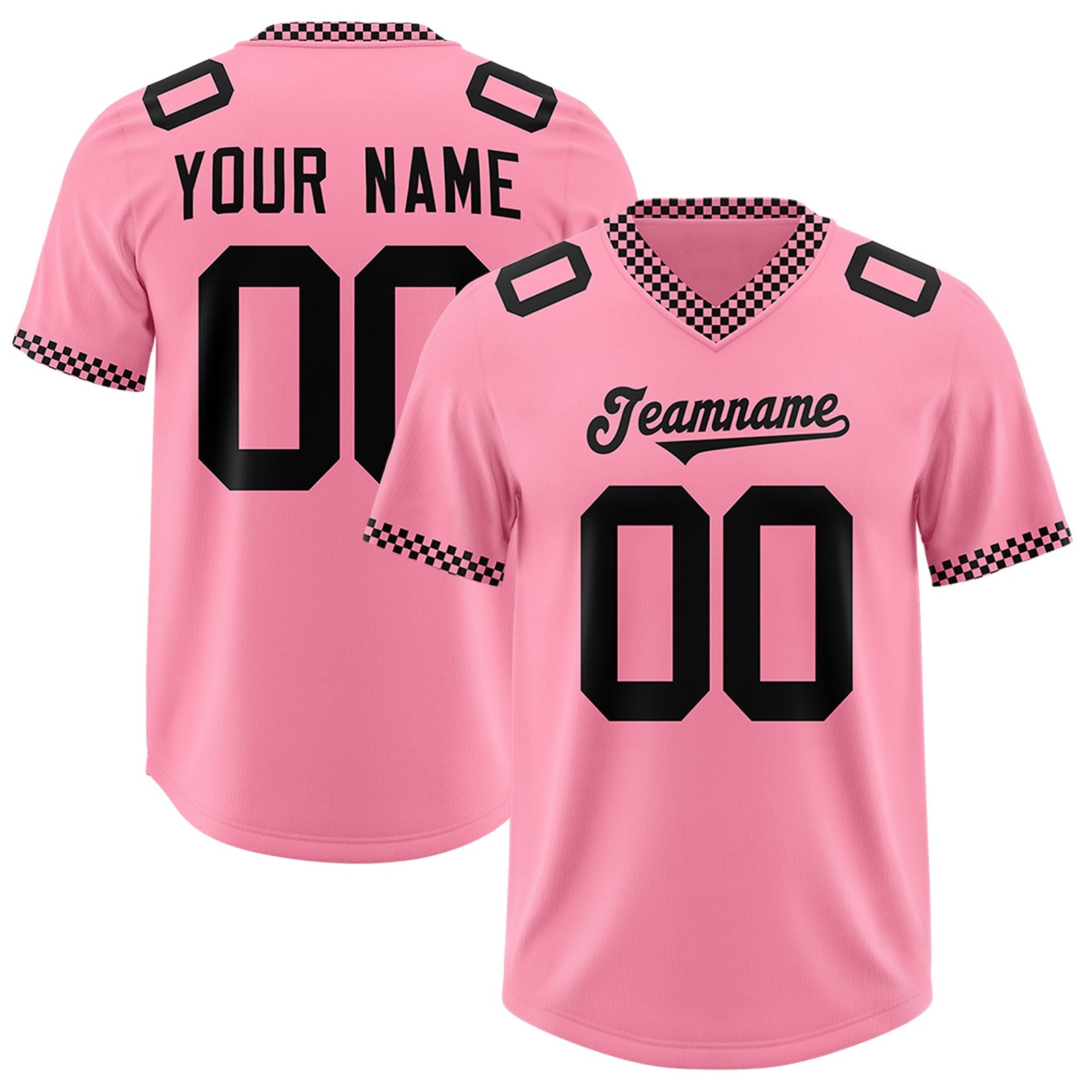 Custom Light Pink Black Personalized Neckline Square Classic Authentic Football Jersey