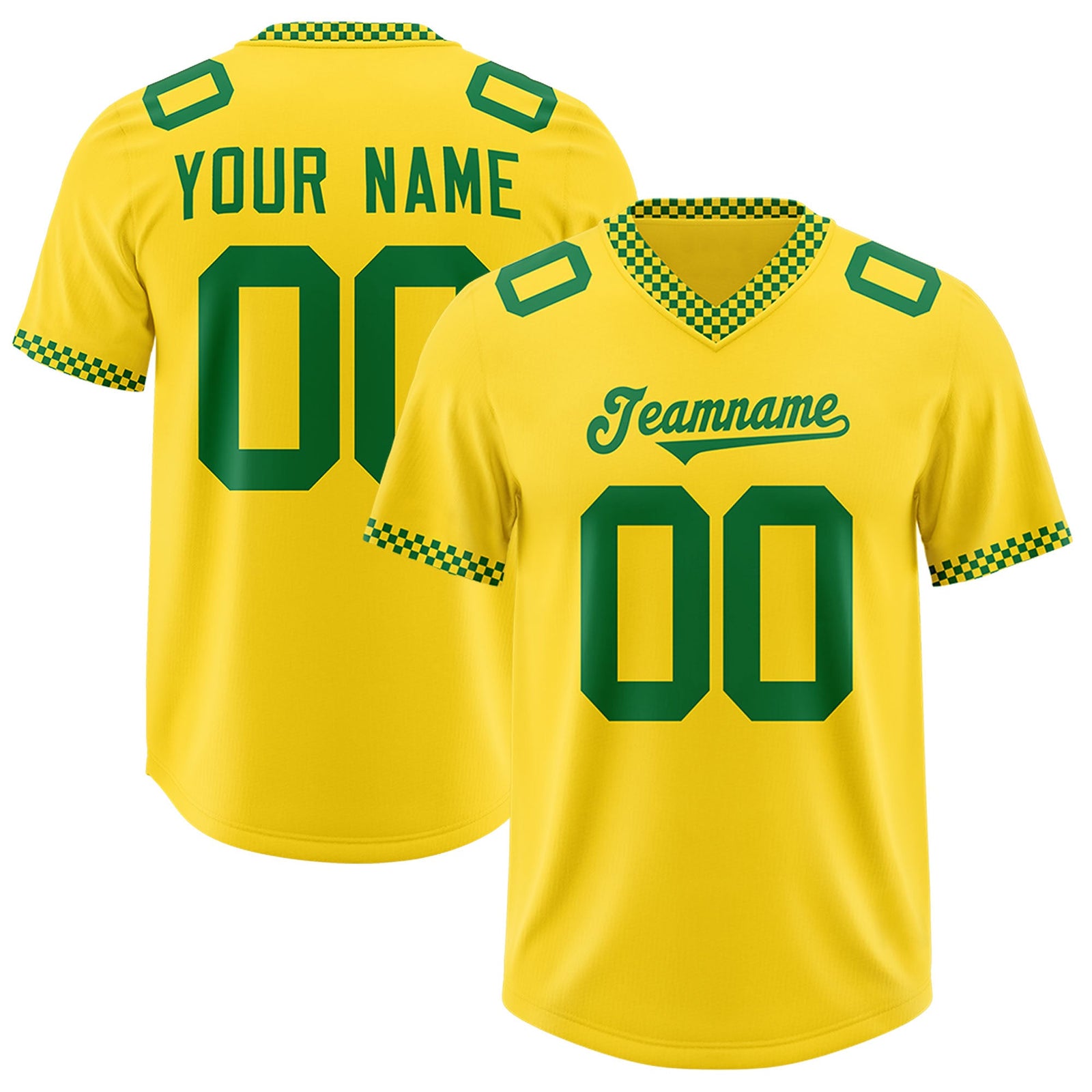 Custom Yellow Kelly Green Personalized Neckline Square Classic Authentic Football Jersey