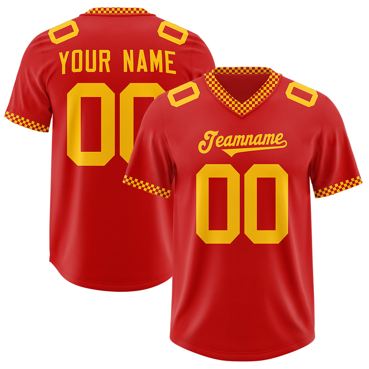Custom Red Yellow Personalized Neckline Square Classic Authentic Football Jersey