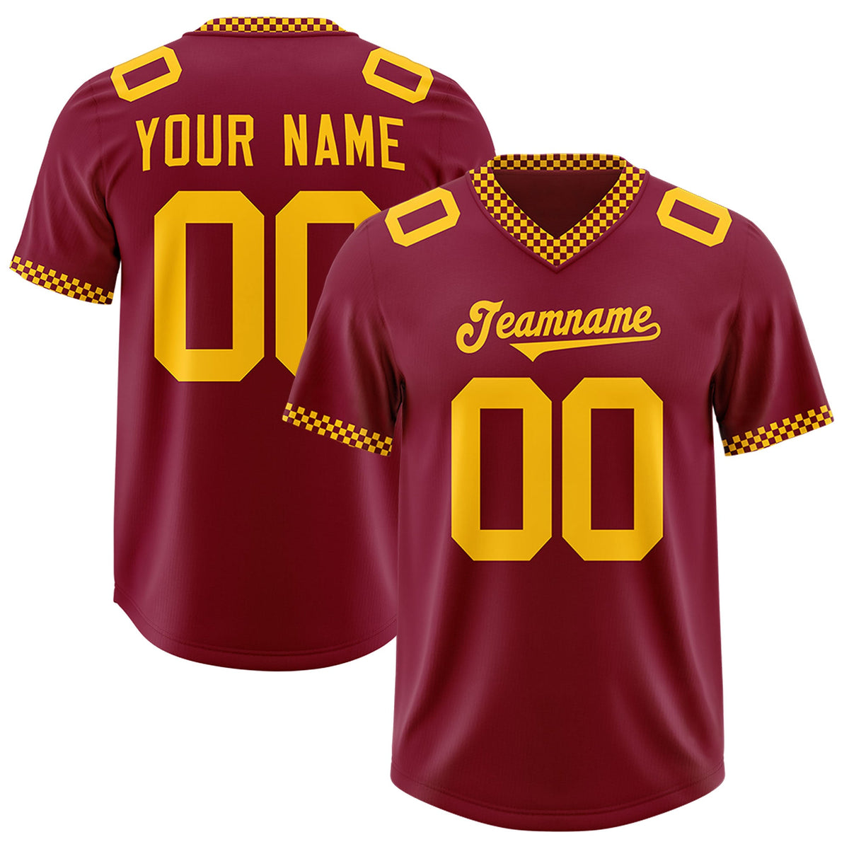 Custom Crimson Yellow Personalized Neckline Square Classic Authentic Football Jersey