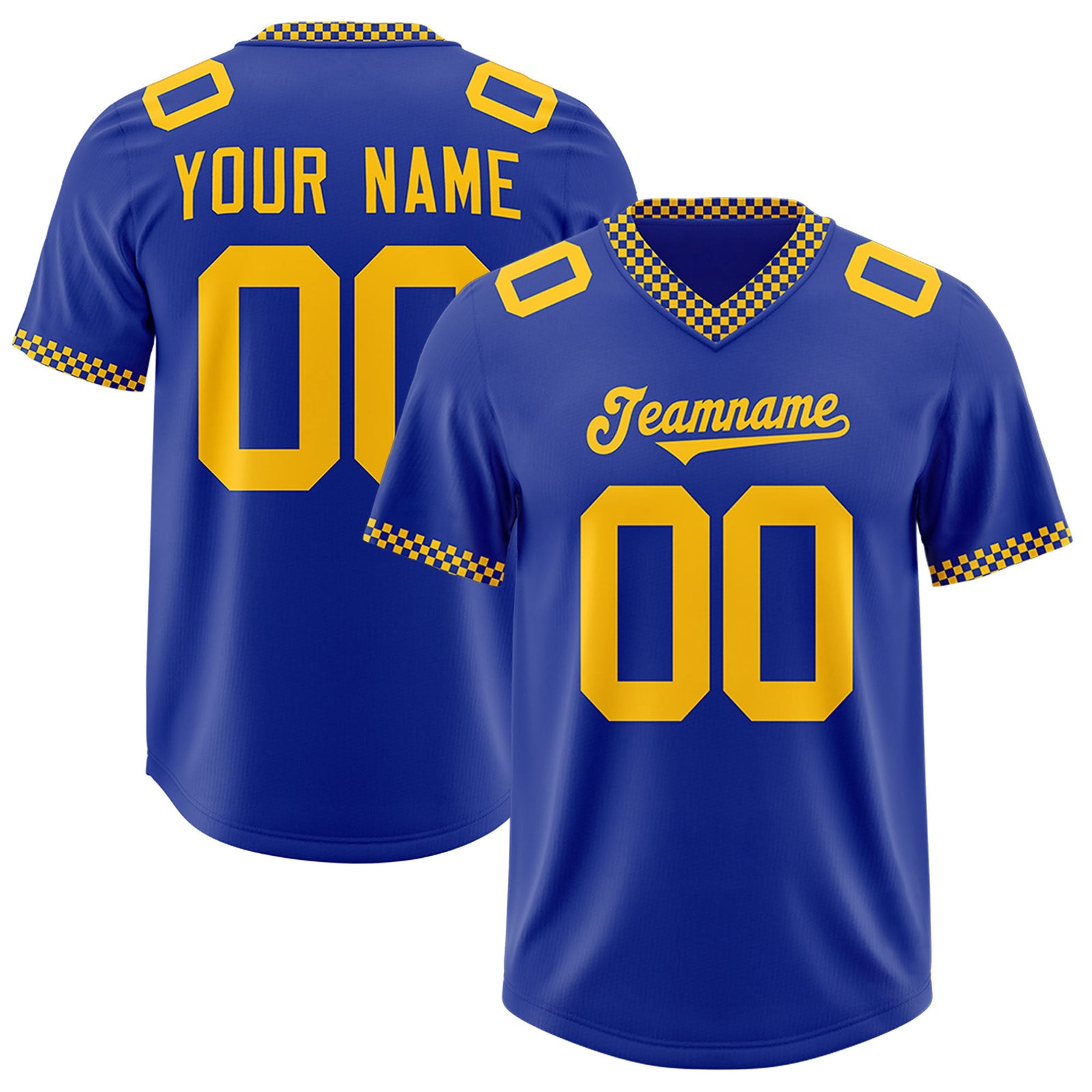 Custom Royal Yellow Personalized Neckline Square Classic Authentic Football Jersey