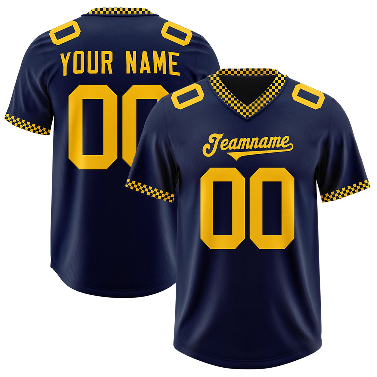 Custom Navy Yellow Personalized Neckline Square Classic Authentic Football Jersey