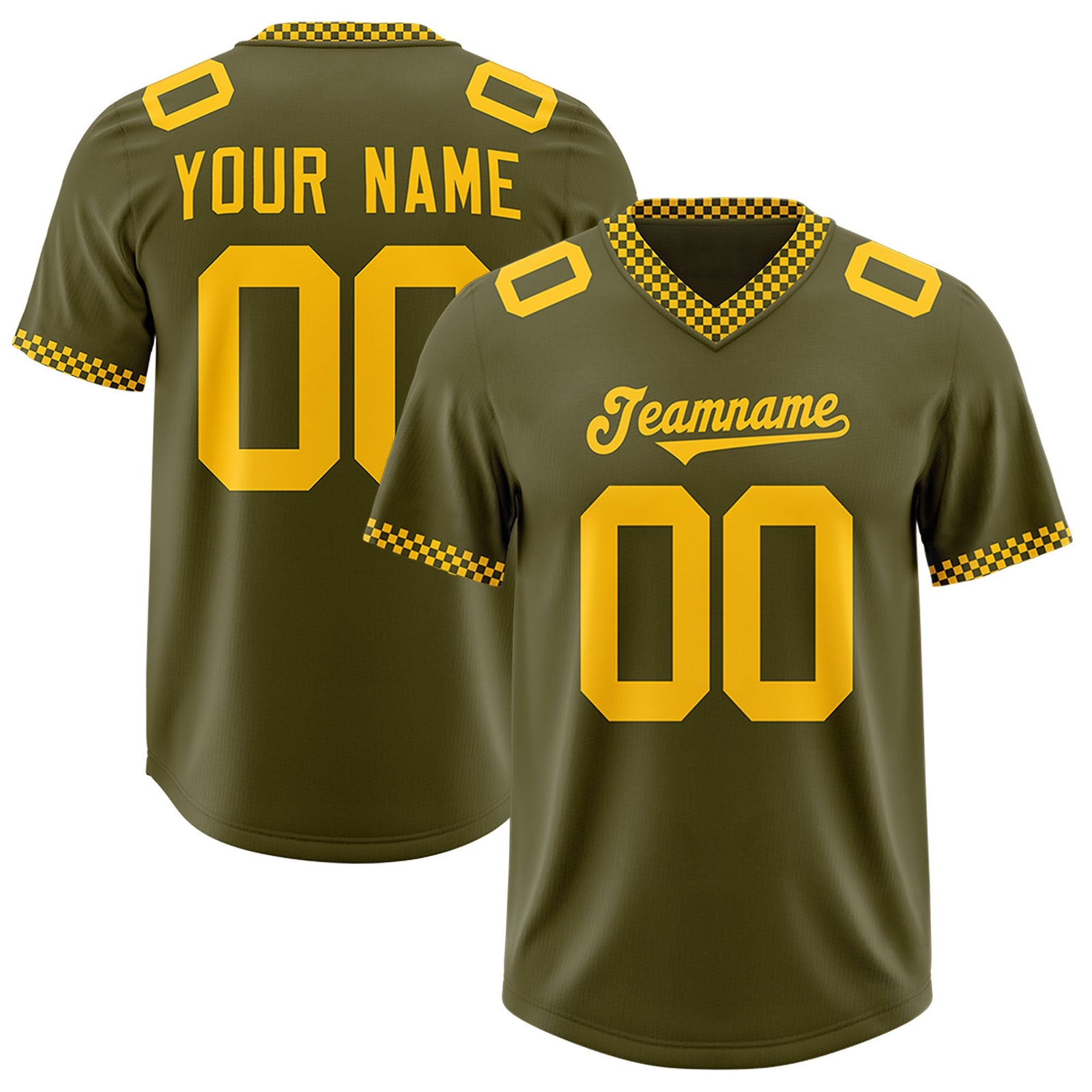 Custom Olive Yellow Personalized Neckline Square Classic Authentic Football Jersey