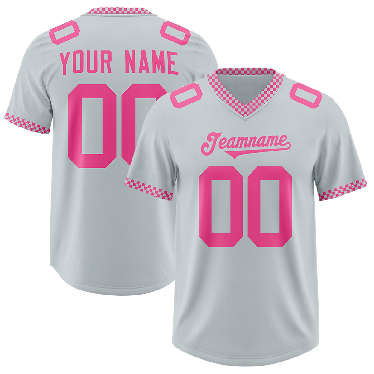 Custom Silver Pink Personalized Neckline Square Classic Authentic Football Jersey