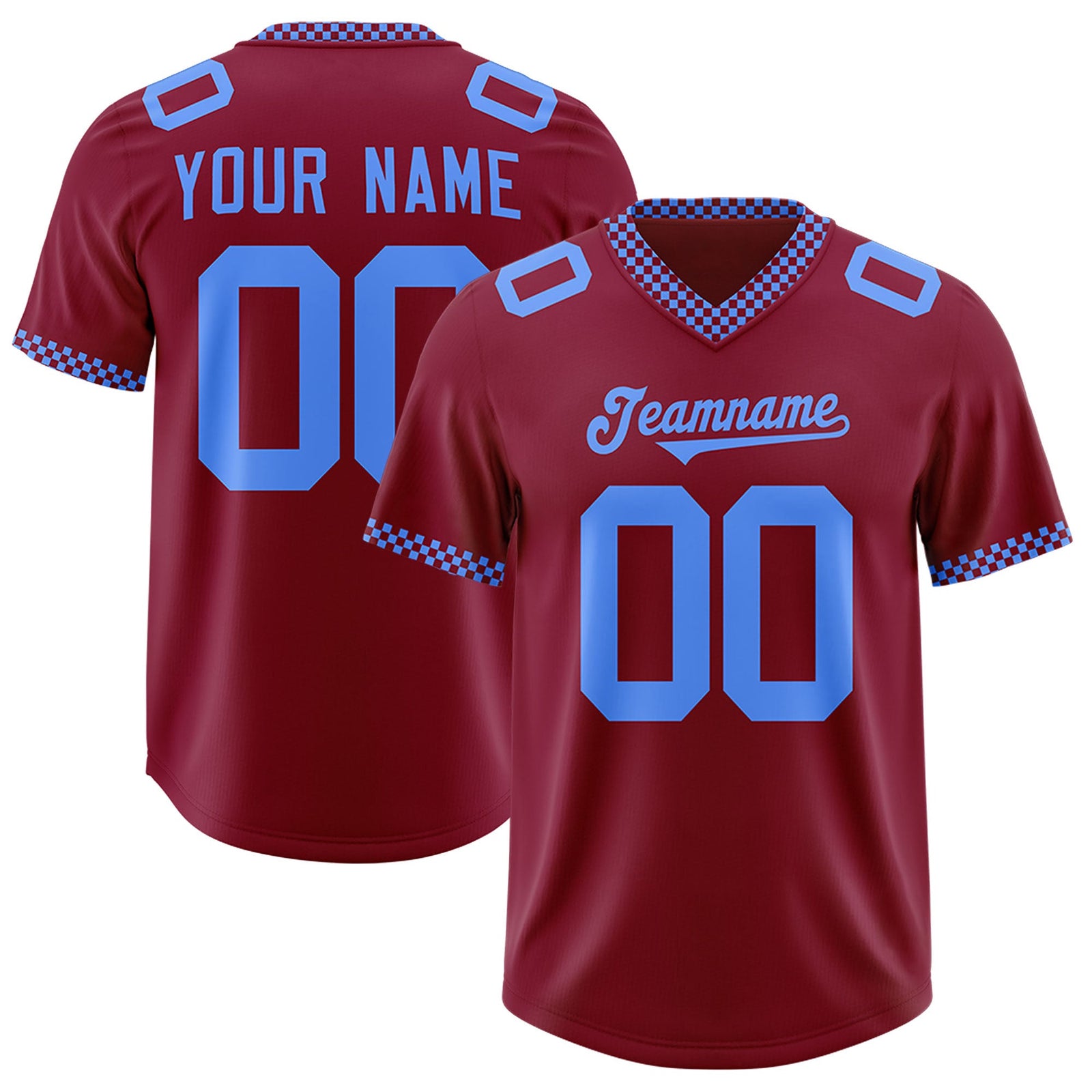 Custom Crimson Powder Blue Personalized Neckline Square Classic Authentic Football Jersey