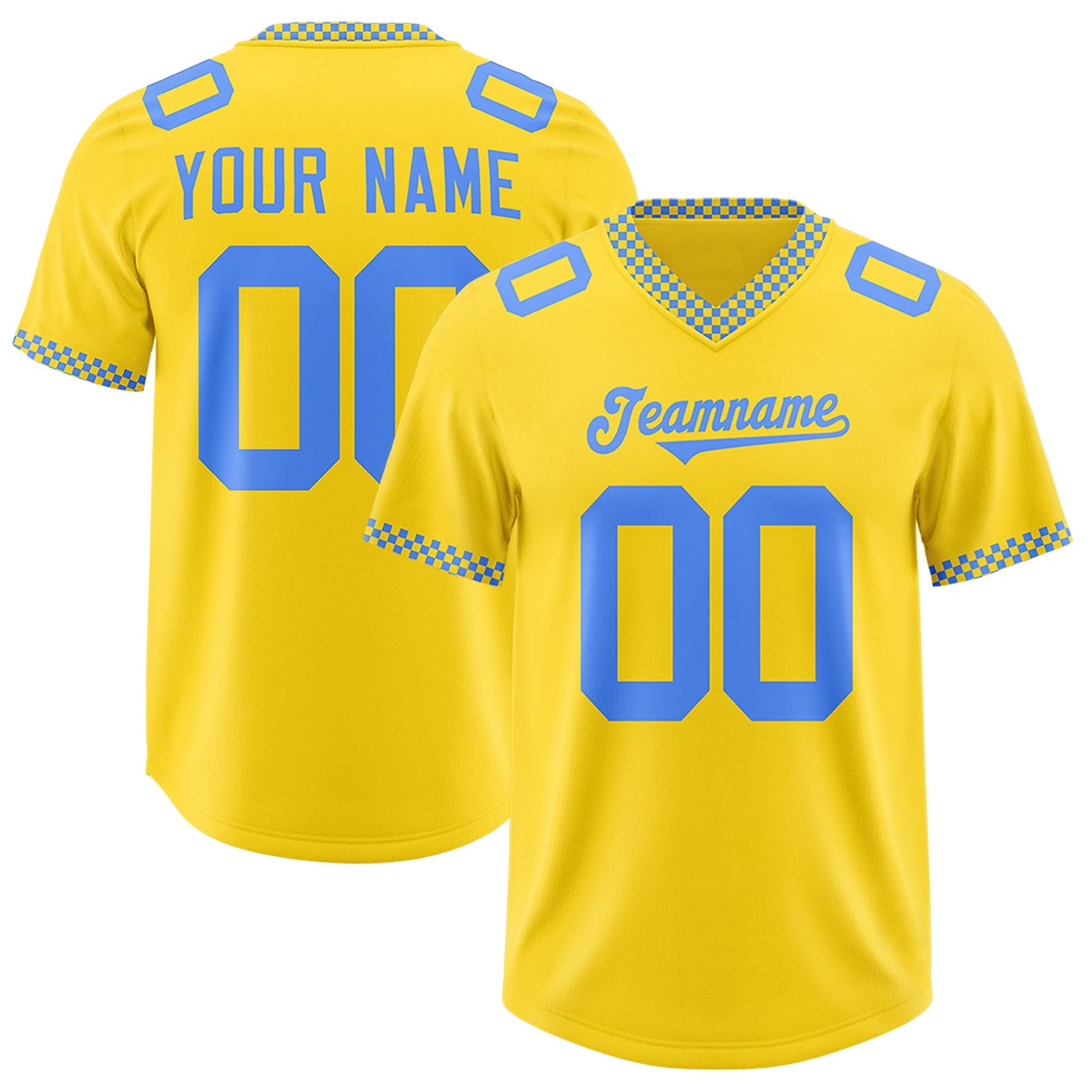 Custom Gold Powder Blue Personalized Neckline Square Classic Authentic Football Jersey