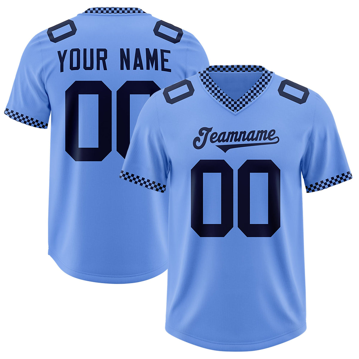 Custom Light Blue Navy Personalized Neckline Square Classic Authentic Football Jersey