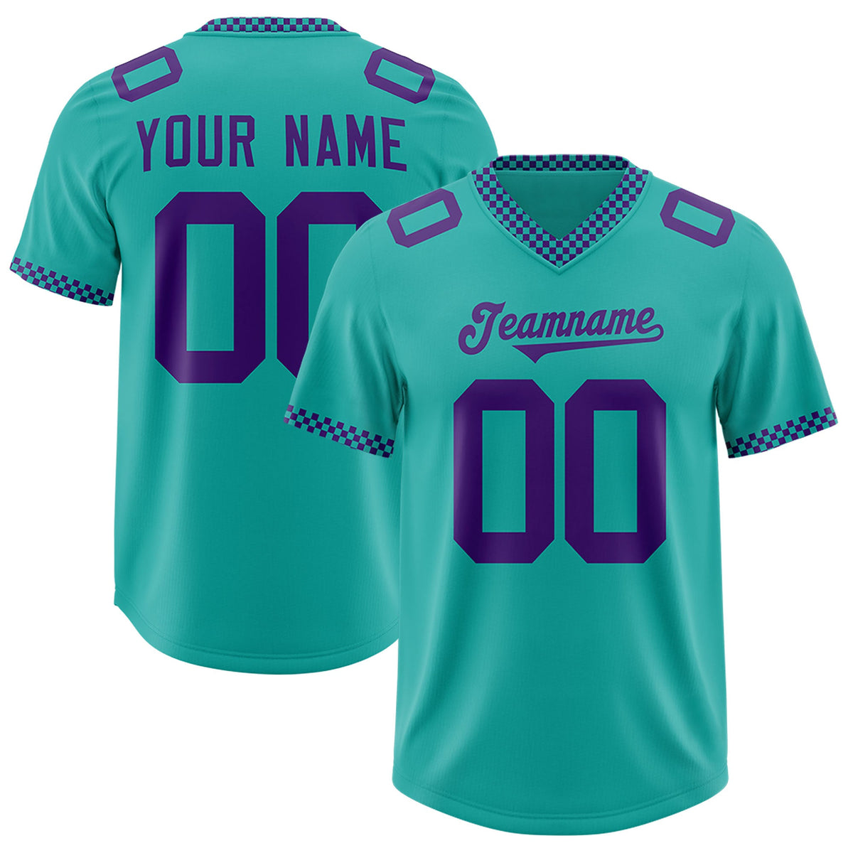 Custom Aqua Purple Personalized Neckline Square Classic Authentic Football Jersey